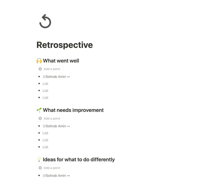 Notion retrospektív sablon