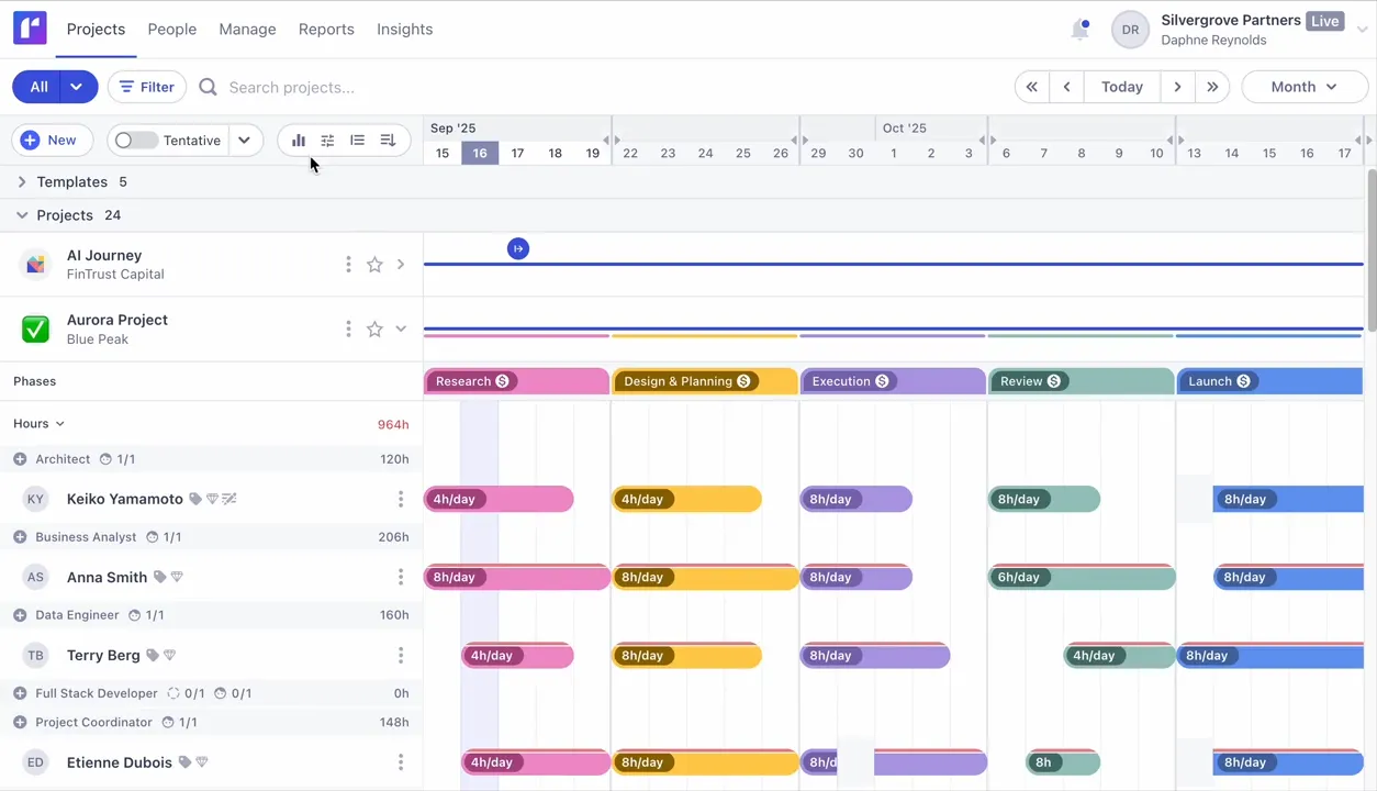 Runn: แสดงตัวเลือกการจัดตารางเวลาตามทรัพยากรที่มีอยู่