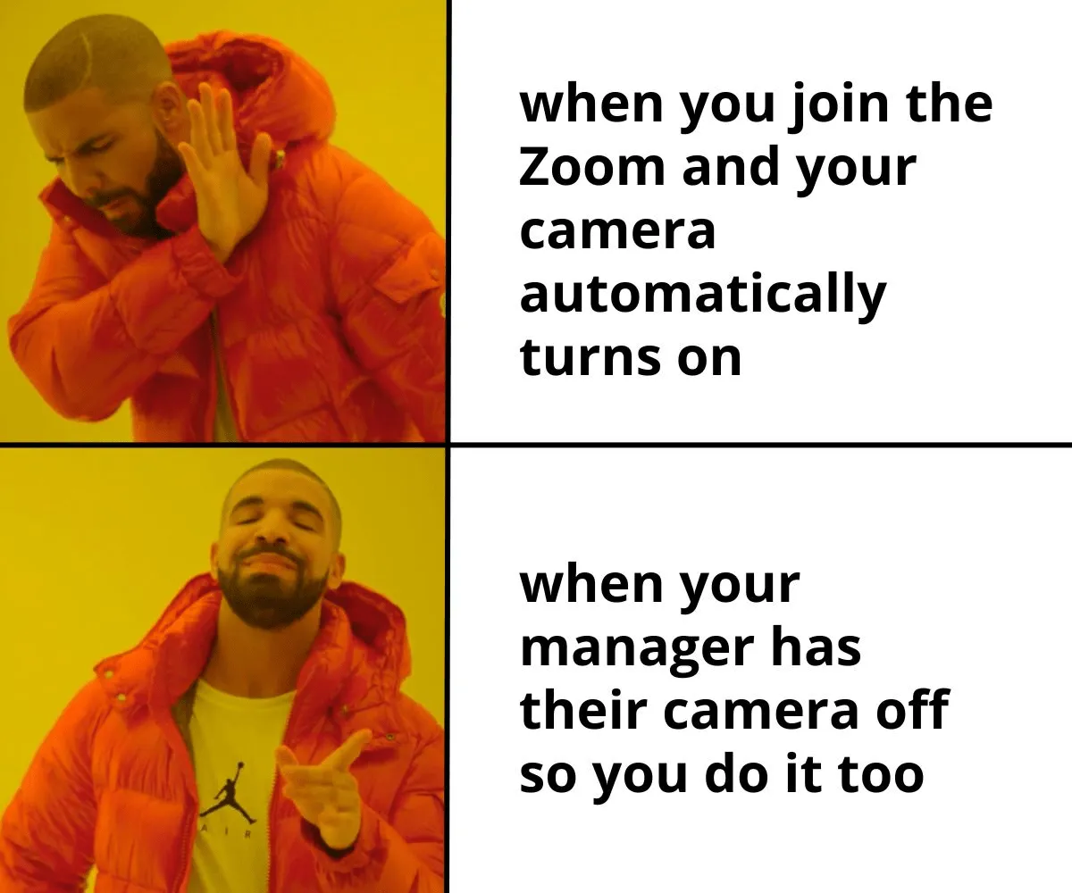 Zapnutí kamery během schůzky na Zoomu meme