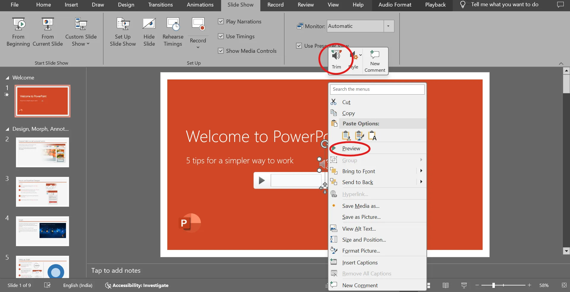 Revise e edite gravações: como adicionar narração ao PowerPoint