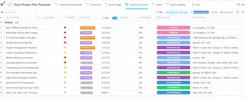 Modèle de plan de projet d’évènement par ClickUp