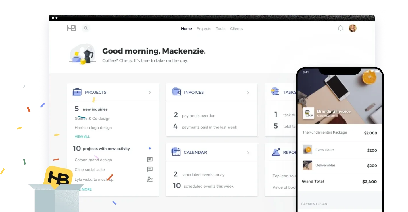 HoneyBook CRM para entrenadores