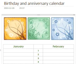 Vorlage für Geburtstags- und Jubiläumskalender: : OneNote-Kalendervorlagen