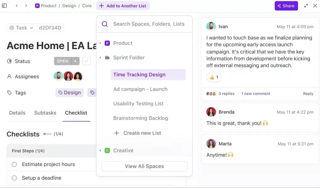 Visualiza el trabajo en varias listas para gestionar tareas interfuncionales y planificar Sprints con tareas de ClickUp: visor de Microsoft Project