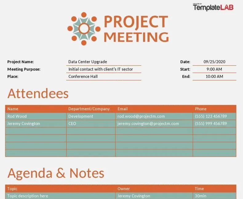 Beispiel für ein Projekt-Meeting von Template Lab