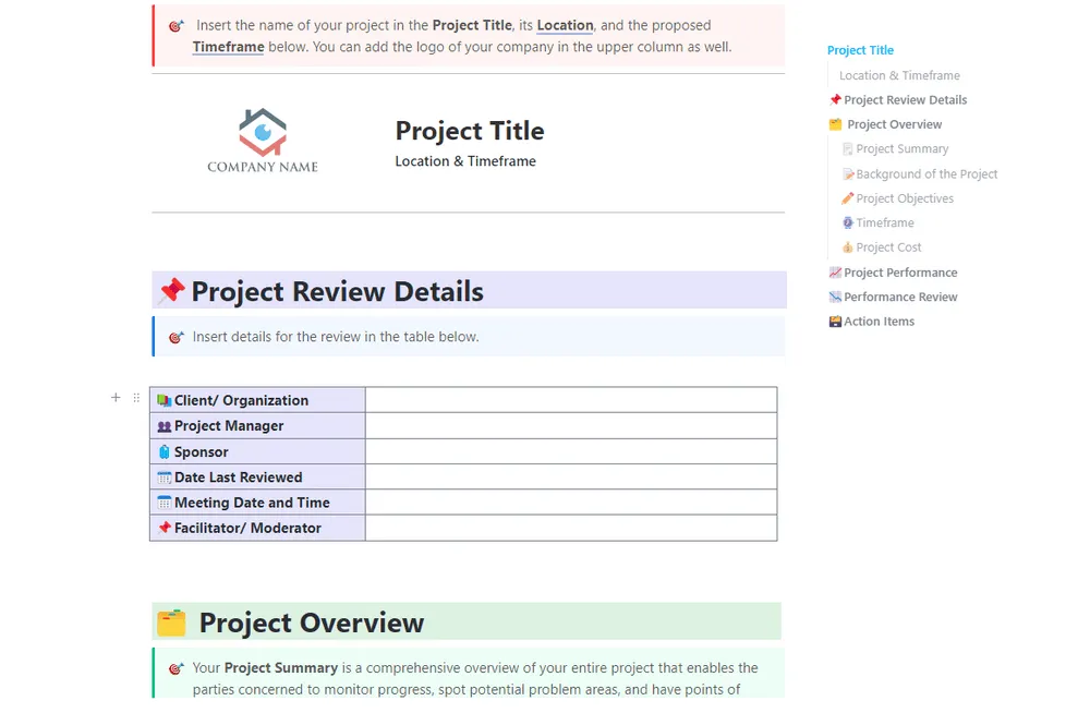 Modèle d'évaluation de gestion de projet ClickUp