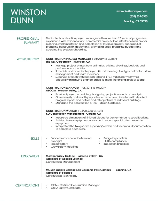 7. Exemplos de currículos de gerenciamento de projetos da Resume Now