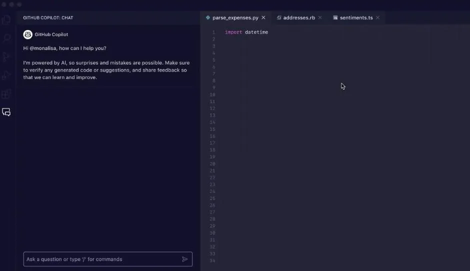 Exemple d'utilisation de GitHub Copilot par un utilisateur