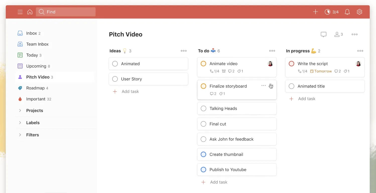 Bacheca Kanban di Todoist