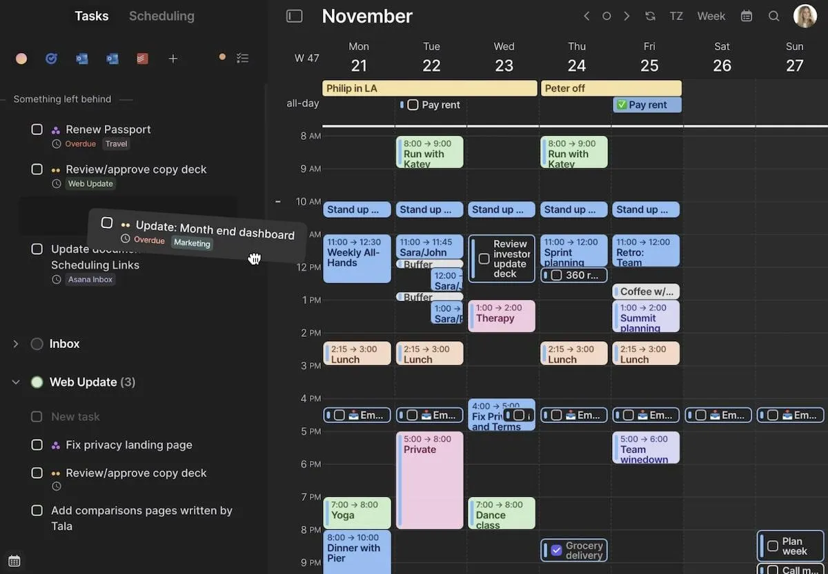 Screenshot der Aufgaben im Kalender von Morgen