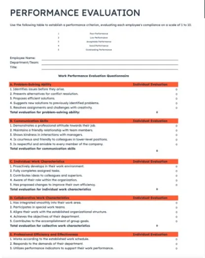 Évaluation des performances Modèle Excel d'évaluation des performances par HubSpot