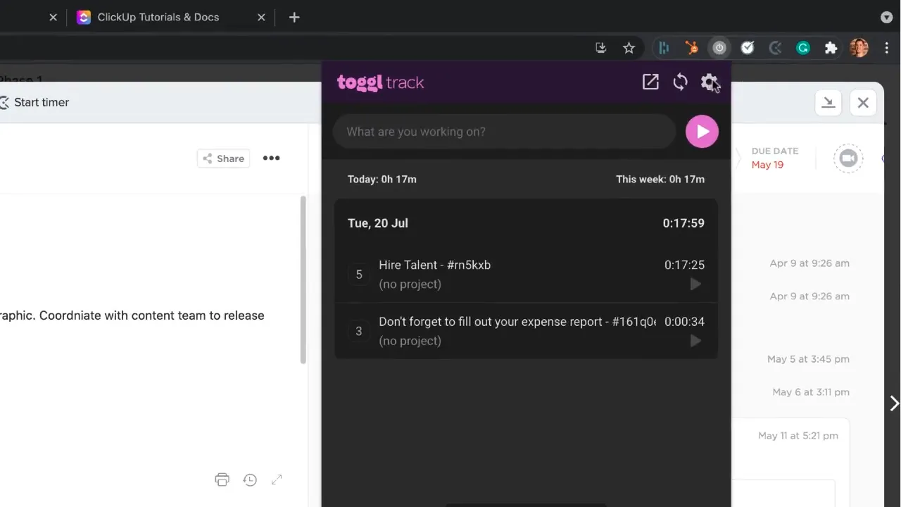 Extensão Toggl para Chrome