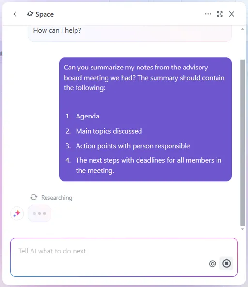 ClickUp Brain: Cómo crear un consejo asesor