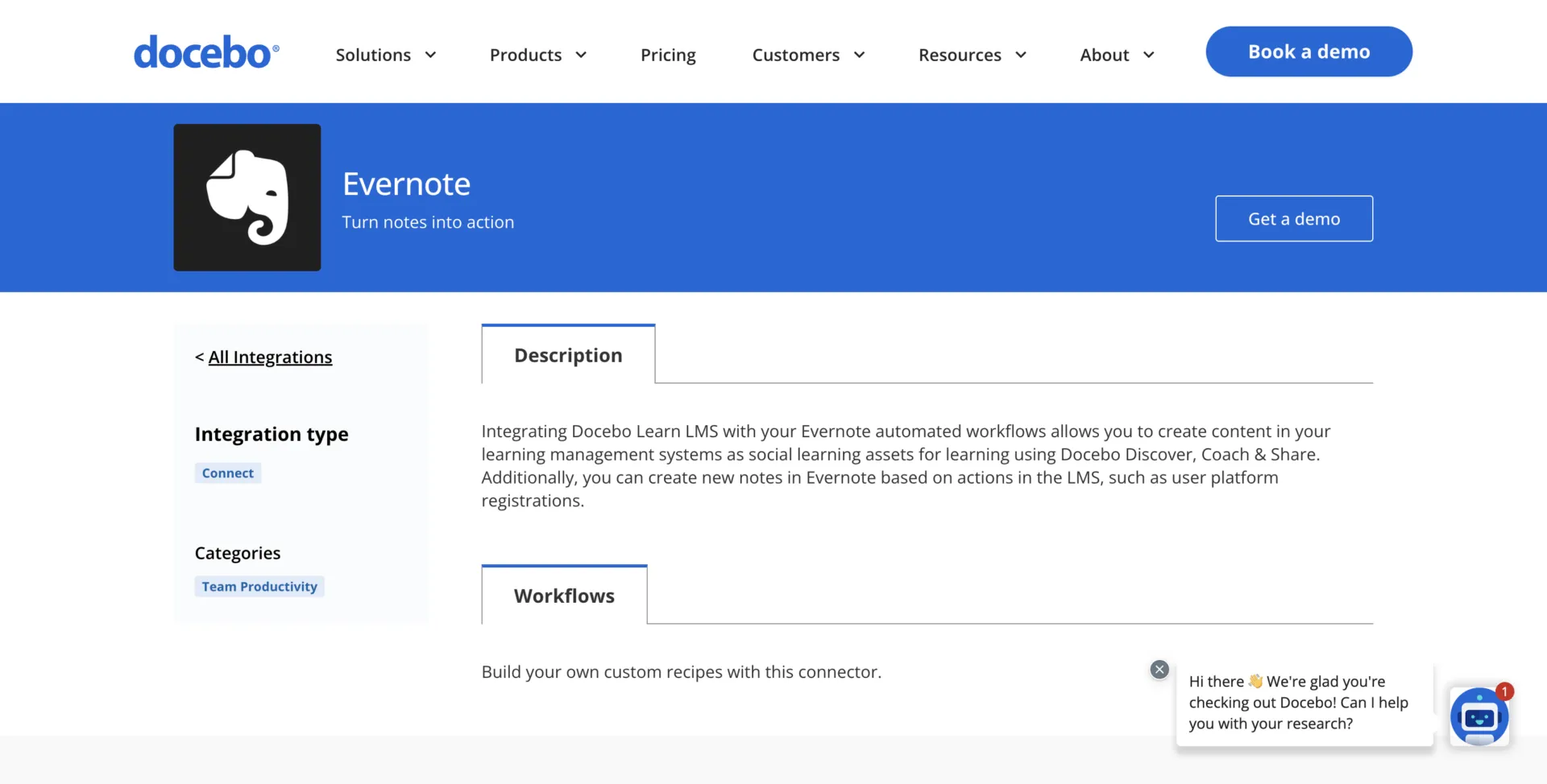 trang Tích hợp Evernote của docebo hướng dẫn cách tích hợp Docebo Learn LMS với quy trình làm việc tự động của Evernote