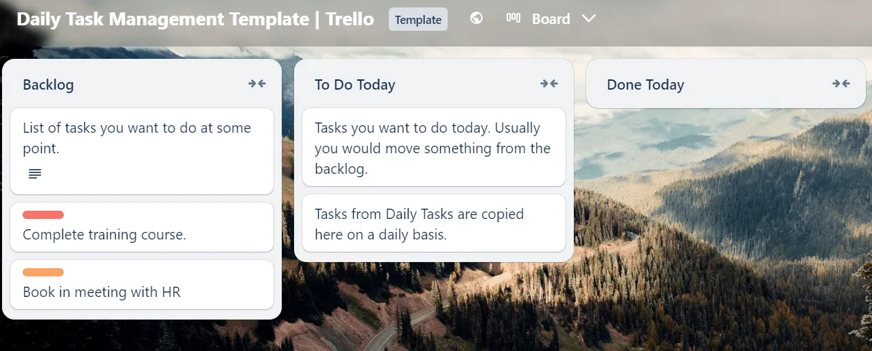 Modello Trello per la gestione delle attività quotidiane