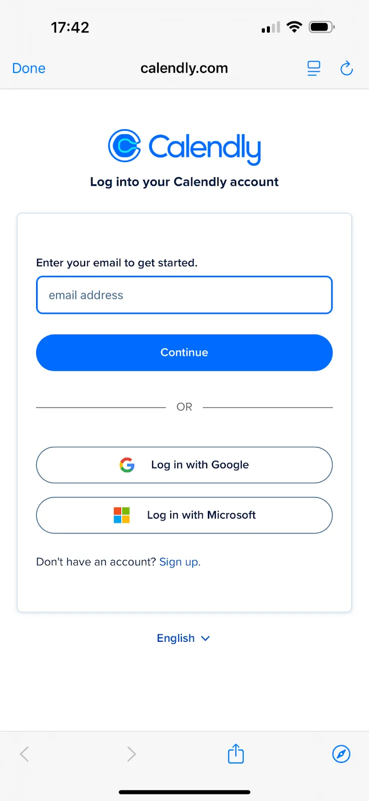 Přihlášení do Calendly Mobile a aplikace: přihlášení do Calendly