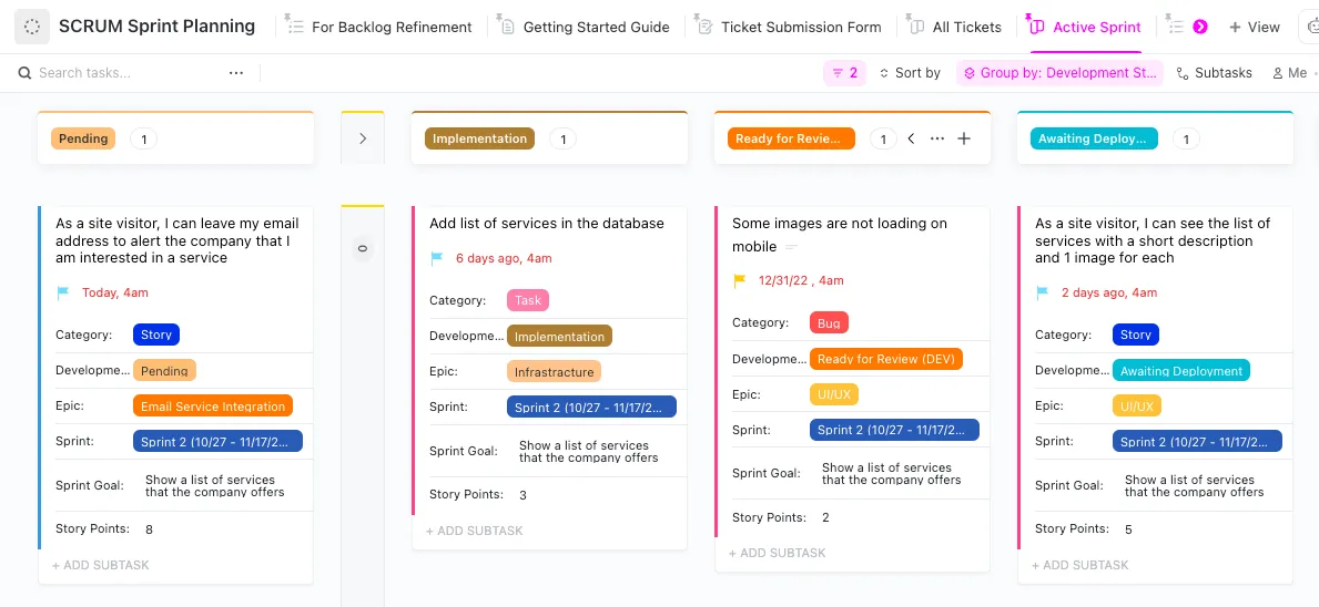 Modèle de sprints simples ClickUp