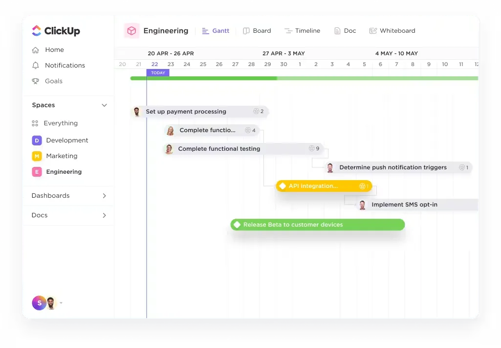 การเริ่มต้นใช้งานแอปมือถือ: การสร้างแผนงานในมุมมองแชท Gantt ของ ClickUp