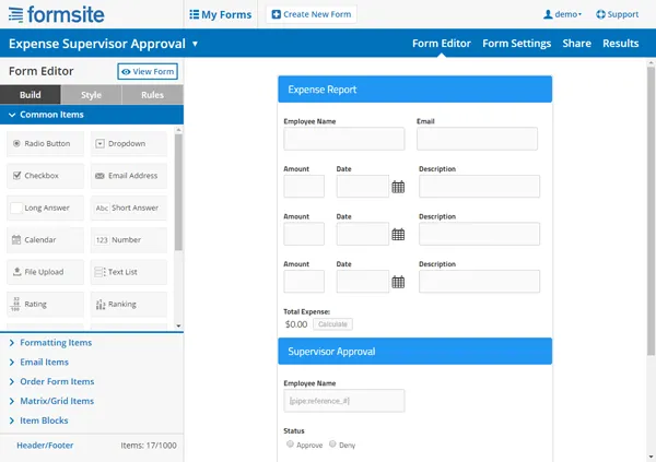 ทางเลือกของ Zoho Forms: Formsite: เหมาะที่สุดสำหรับแบบฟอร์มพื้นฐานและความน่าเชื่อถือแบบดั้งเดิม