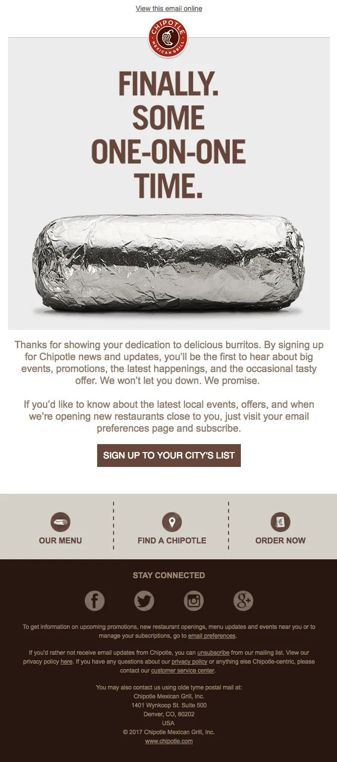 Email của Chipotle