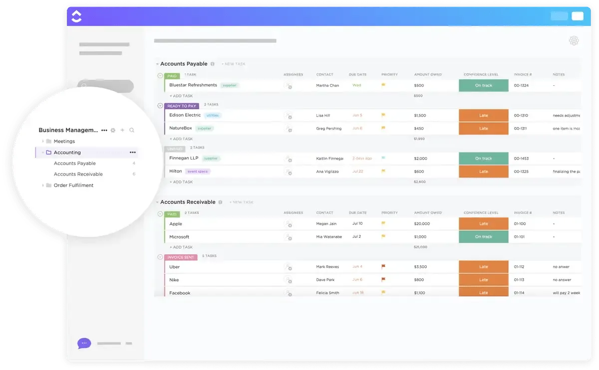 Utilizza la soluzione all-in-one per la gestione aziendale per fare tutto ciò che riguarda la contabilità con il modello ClickUp Accounting.