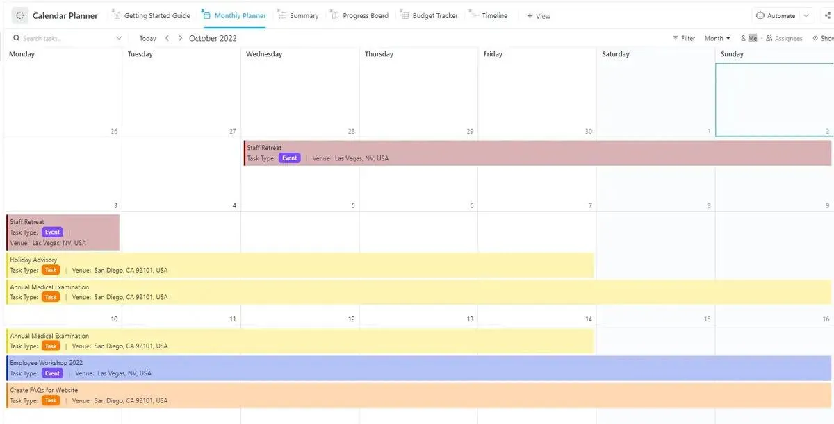 มีตารางเวลาทั้งหมดของคุณอยู่ในปลายนิ้วด้วยเทมเพลตปฏิทินวางแผนของ ClickUp