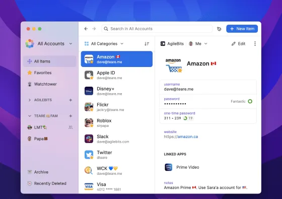 Erstellen Sie sichere Passwörter und melden Sie sich ganz einfach mit 1Password bei Anwendungen an.