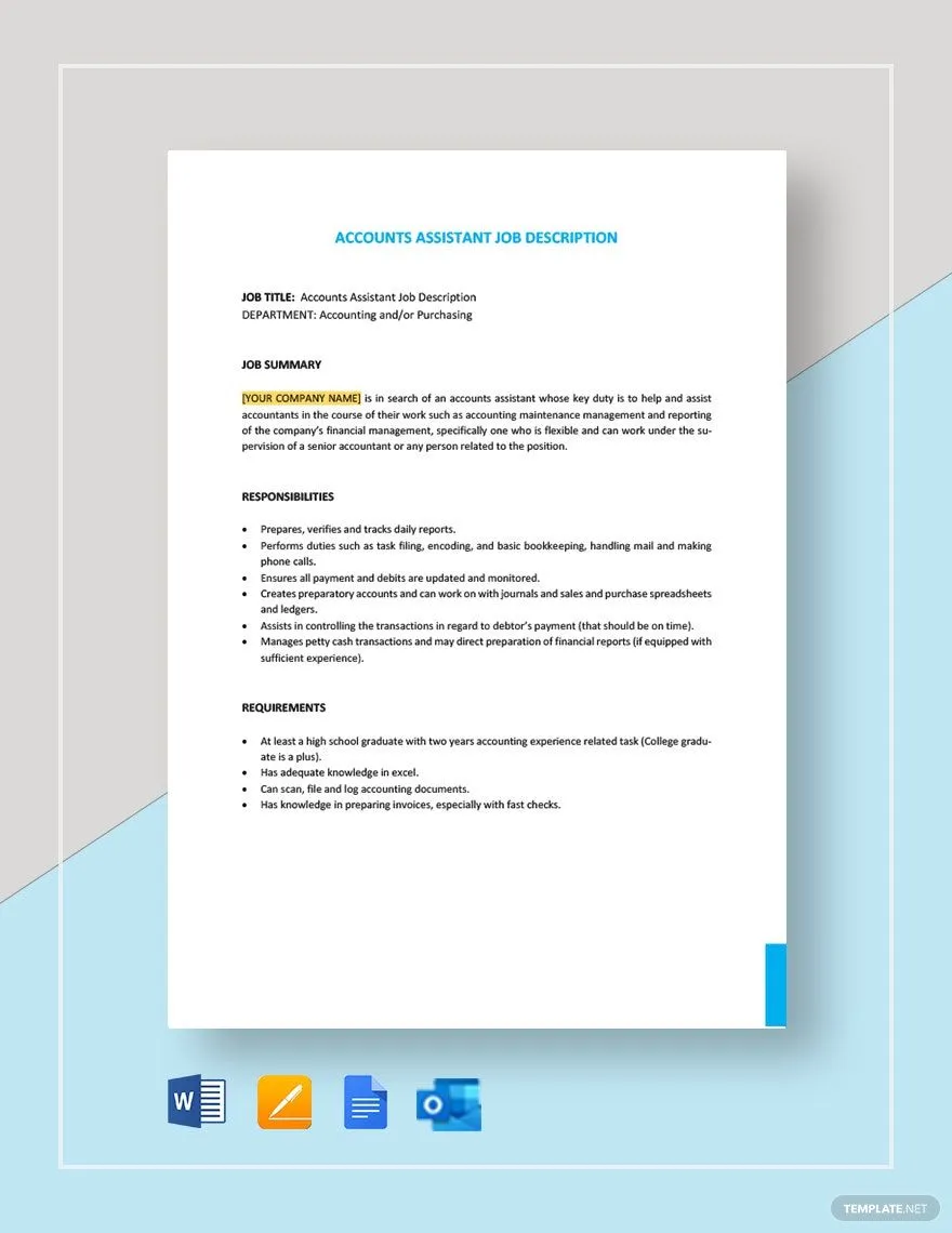 Modèle Word de description de poste d'assistant comptable