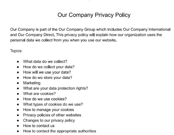 GDPR adatvédelmi irányelv sablon a GDPR.eu webhelyről