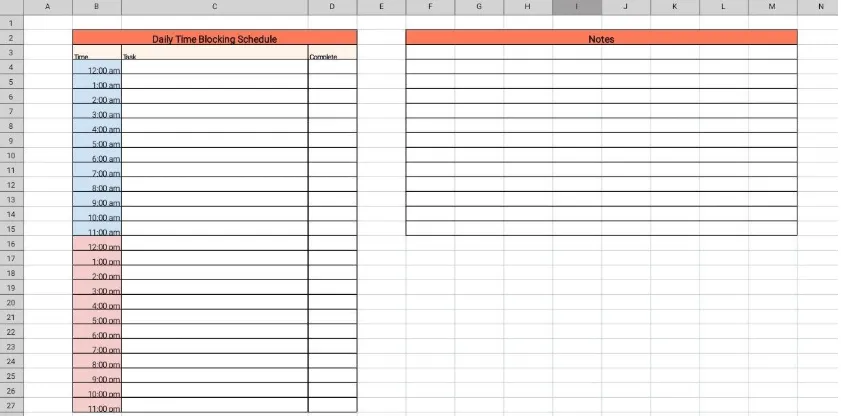 Šablona pro časové blokování Google Sheets od HubSpot; šablona pro časové blokování Google Sheets