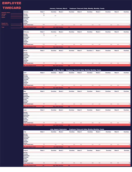 Modelo de planilha de horas trabalhadas do Excel