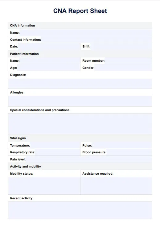 Sjabloon voor CNA-rapportage door Carepatron
