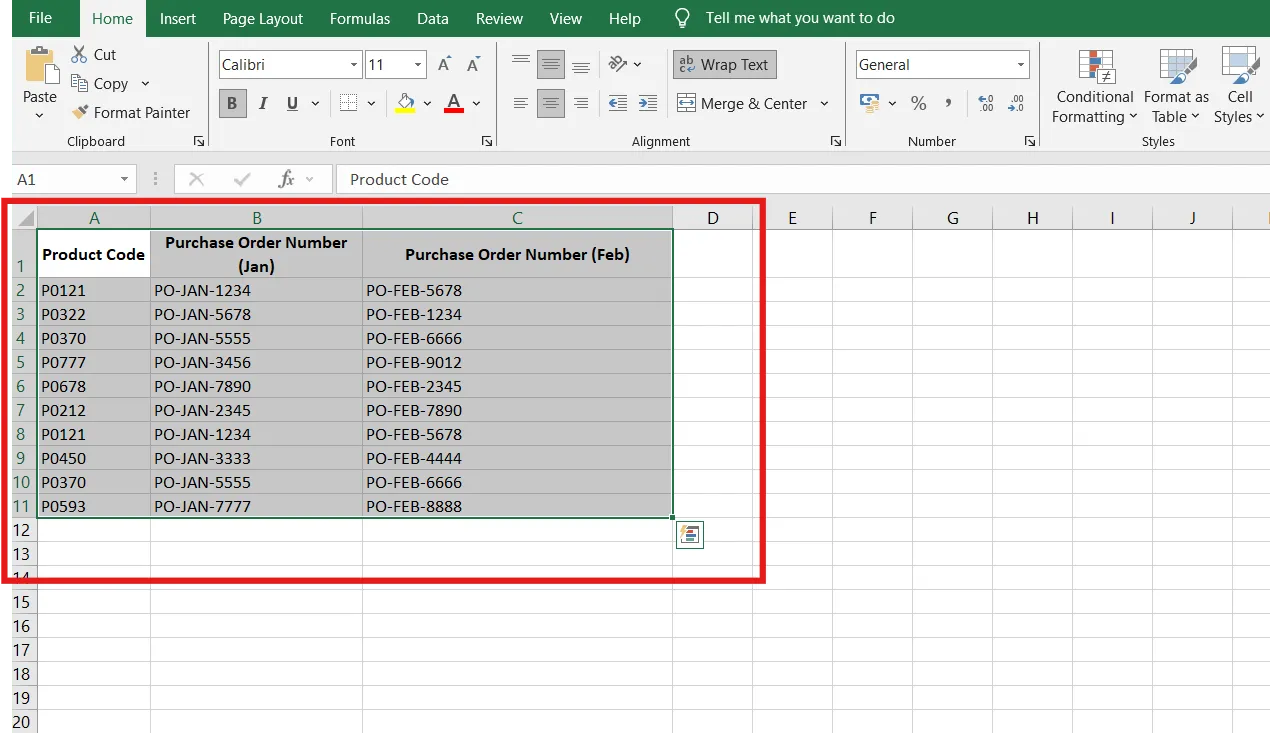 วิธีค้นหาข้อมูลซ้ำใน Excel - เลือกข้อมูลของคุณ