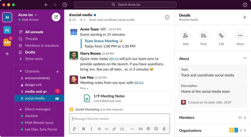 Esempio di prodotto Slack