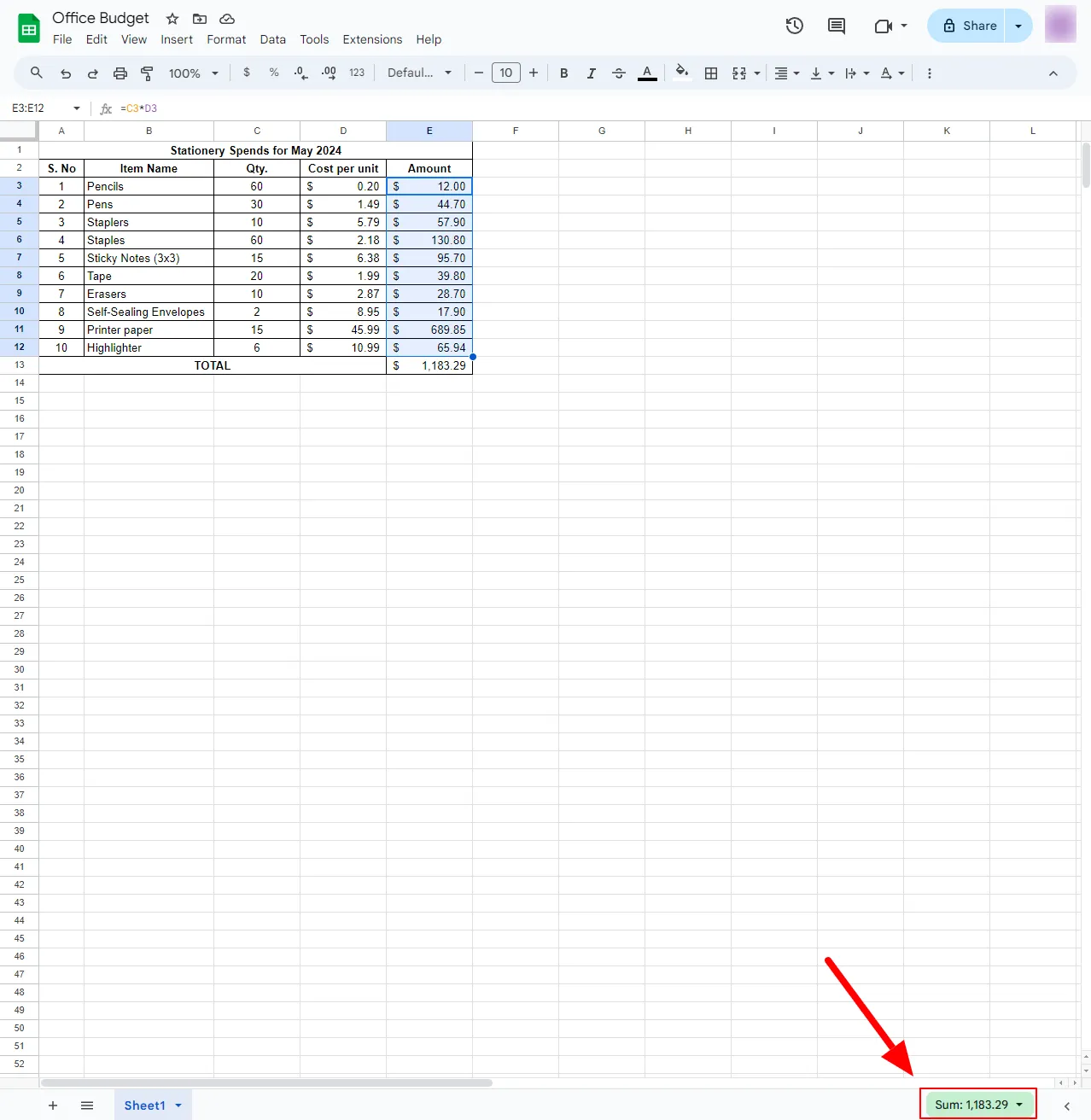 ฟีเจอร์รวมอัตโนมัติใน Google Sheets
