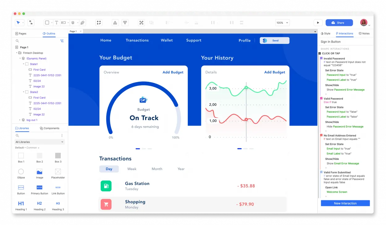 Beispiel für ein Axure-Dashboard