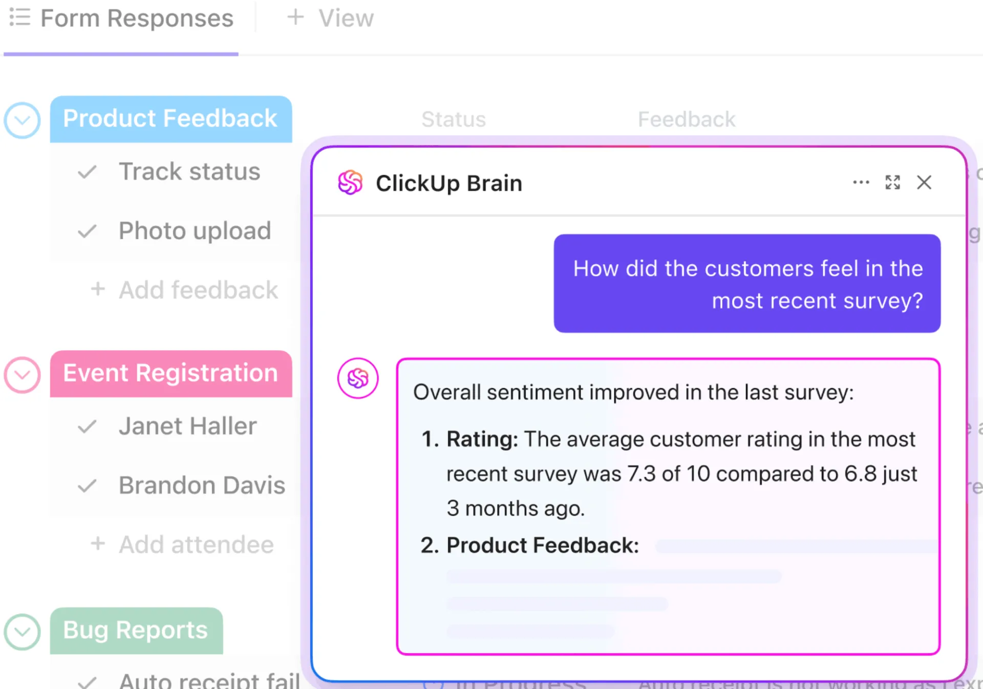 ClickUp Brain: ทำความเข้าใจความรู้สึกเชิงลบและเชิงบวกด้วย AI