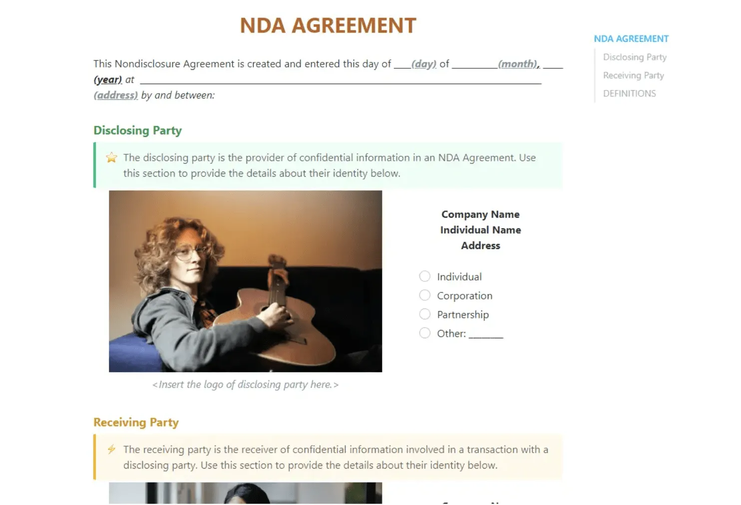Obtenha um contrato legal simples e facilmente personalizável com o modelo de NDA do ClickUp.