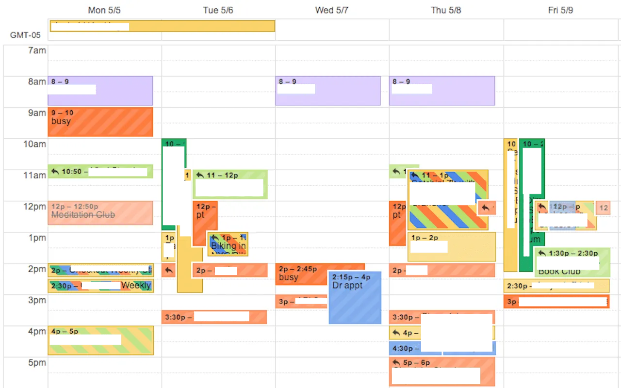 Ejemplo de calendario con las funciones de combinación de eventos