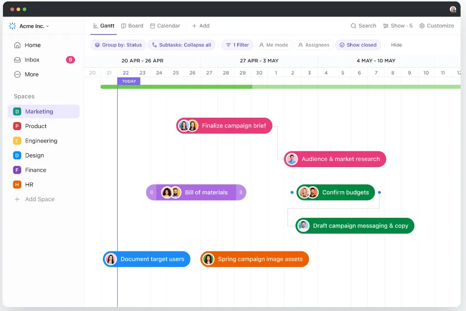 Diagrammes de Gantt de ClickUp : domaines à améliorer au travail