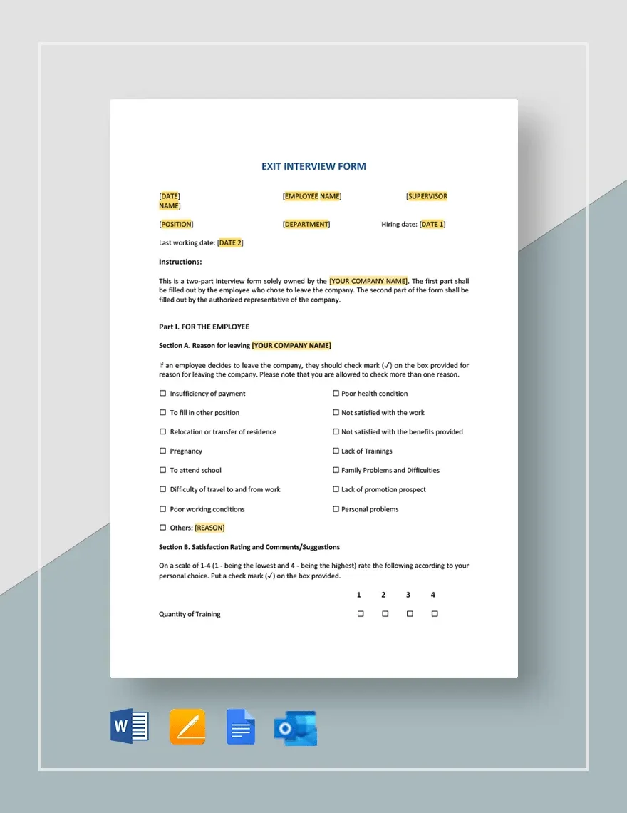 Modello di modulo per colloquio di uscita
