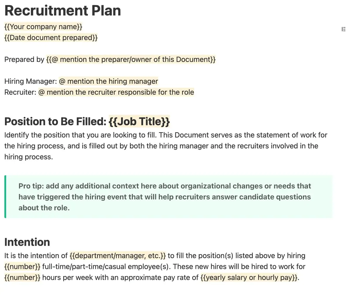 Modelo de documento de estratégia de recrutamento da ClickUp