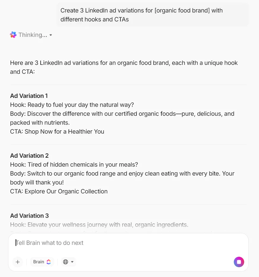 Buat 3 variasi iklan LinkedIn untuk [persona] dengan hook dan CTA yang berbeda

kasus penggunaan ChatGPT dalam pemasaran
