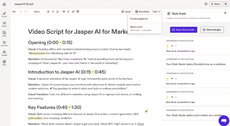 Panel de Jasper.ai: redactor de blogs con IA