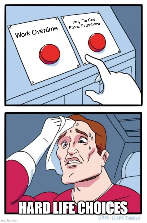Las horas extras son una decisión difícil meme sobre las horas extras