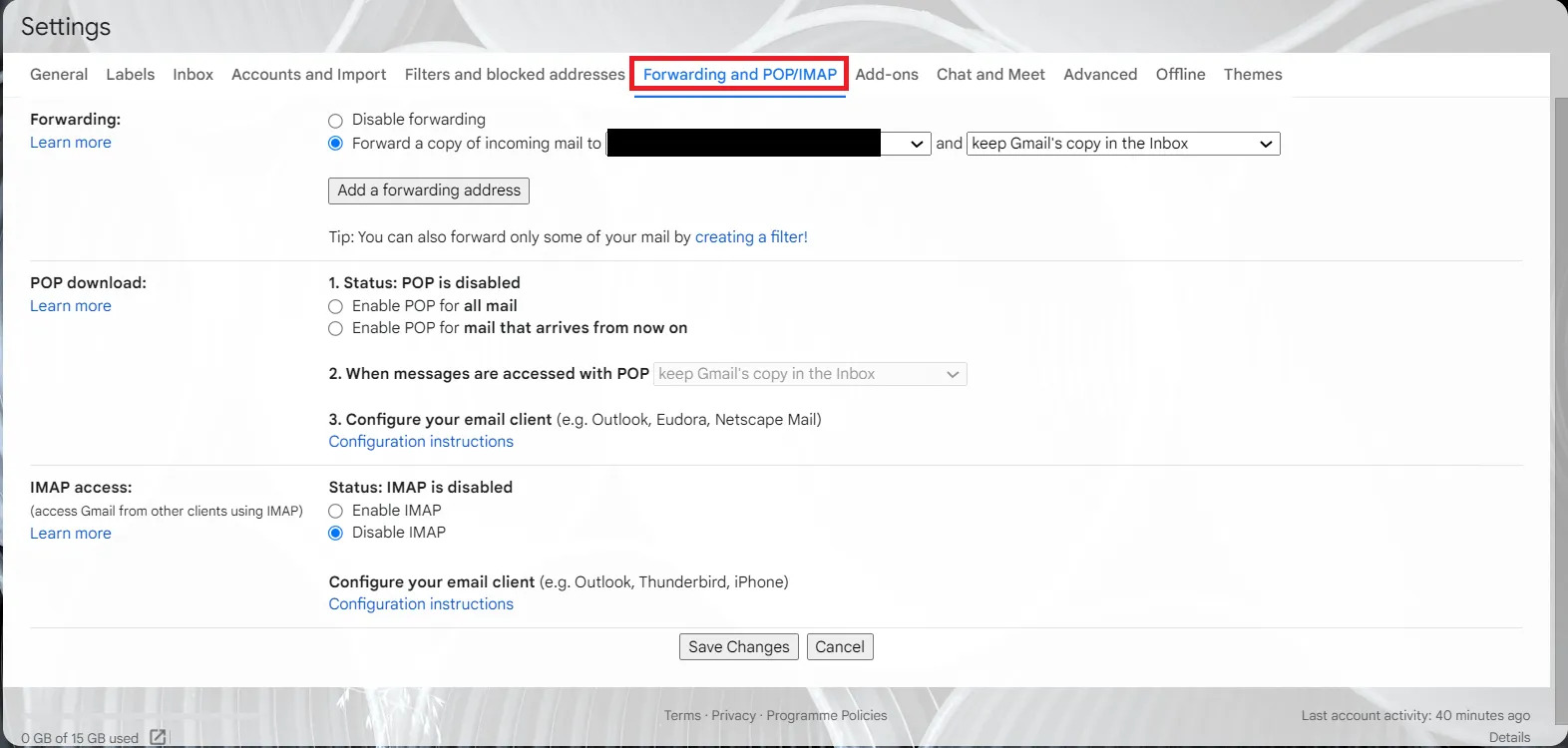 Vai alle impostazioni di inoltro in Gmail