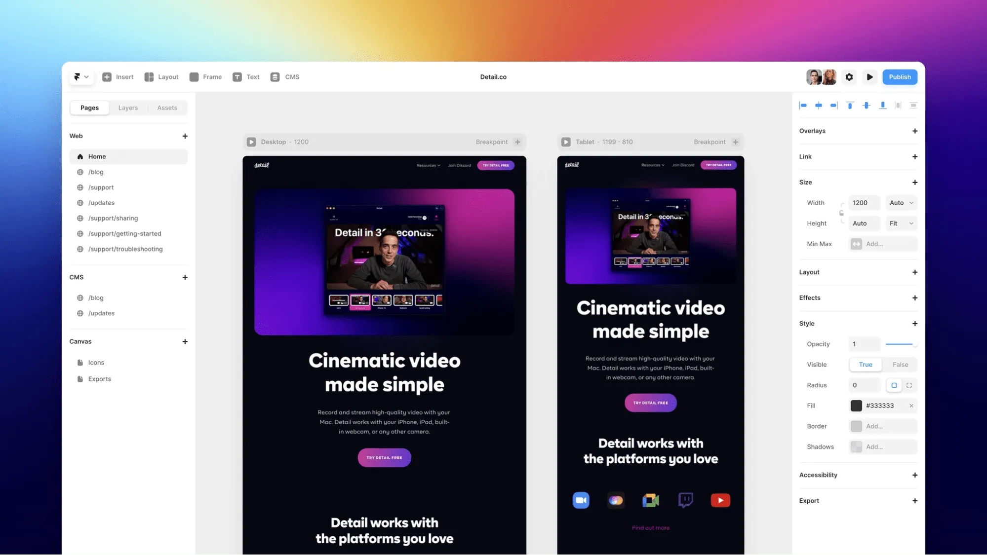 Designa och publicera responsiva webbplatser med Framer