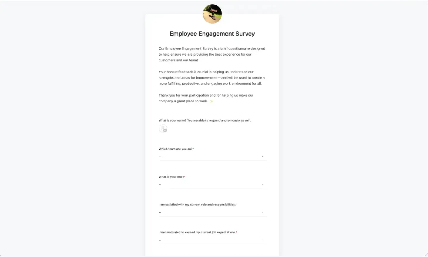 ClickUp'ın Çalışan Bağlılığı Anketi Şablonu