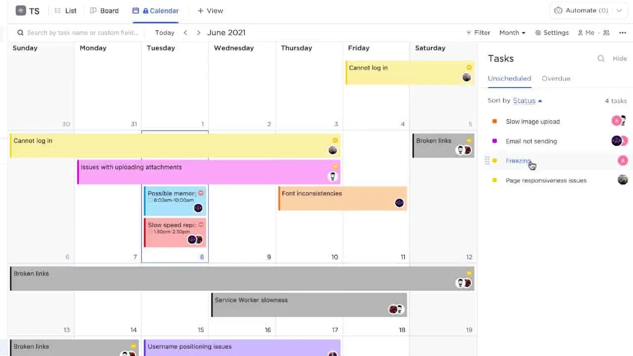 Kalender-Ansicht von ClickUp