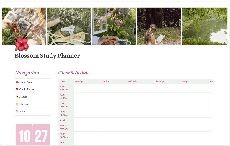 Template Jurnal Notion: Template Perencana Studi Blossom